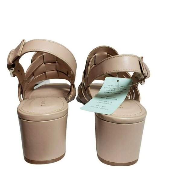 Evolve Women Light Natural Leather Open Toe Slingback Block Heels Sandals Sz 8.5 - Picture 6 of 11